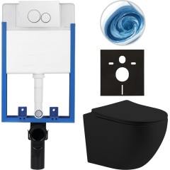 Kompletní podomítkový WC set Lite/Cesso - černá matná - WC tlačítko Duo, bílá - k zazdění - 49x36 cm