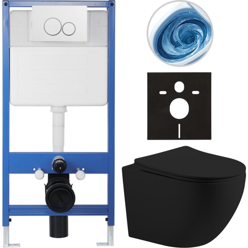 Kompletní podomítkový WC set Lite/Cesso - černá matná - WC tlačítko Duo, bílá - předstěnová instalace - 49x36 cm