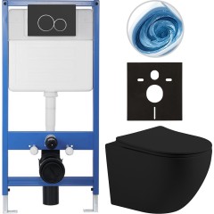 Kompletní podomítkový WC set Lite/Cesso - černá matná - WC tlačítko Duo, černá matná - předstěnová instalace - 49x36 cm