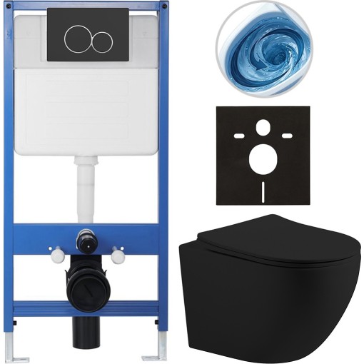 Kompletní podomítkový WC set Lite/Cesso - černá matná - WC tlačítko Duo, černá matná - předstěnová instalace - 49x36 cm