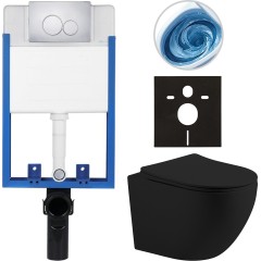 Kompletní podomítkový WC set Lite/Cesso - černá matná - WC tlačítko Duo, chrom - k zazdění - 49x36 cm