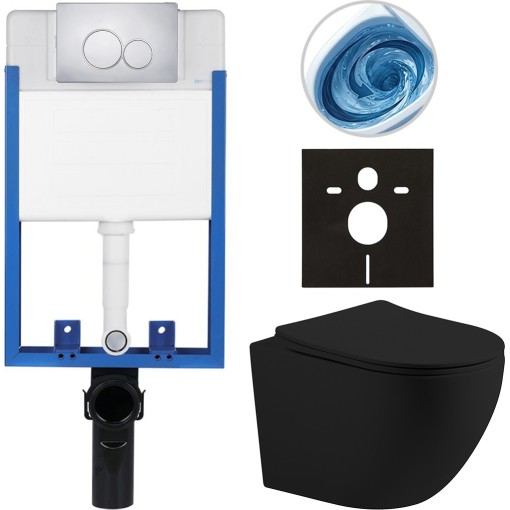 Kompletní podomítkový WC set Lite/Cesso - černá matná - WC tlačítko Duo, chrom - k zazdění - 49x36 cm