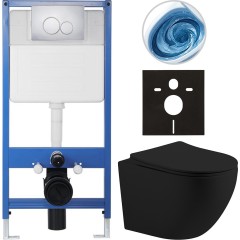 Kompletní podomítkový WC set Lite/Cesso - černá matná - WC tlačítko Duo, chrom - předstěnová instalace - 49x36 cm
