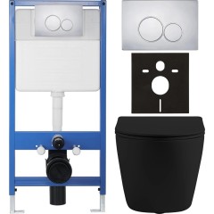 Kompletní podomítkový WC set Lite/Cesso - černá matná - WC tlačítko Duo, chrom - předstěnová instalace - 49x36 cm