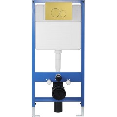 Kompletní podomítkový WC set Lite/Cesso - černá matná - WC tlačítko Duo. zlatá - předstěnová instalace - 49x36 cm