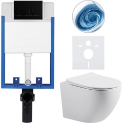 Kompletní podomítkový WC set Lite/Cesso - bílá lesklá - WC tlačítko Line, černá matná - k zazdění - 49x36 cm