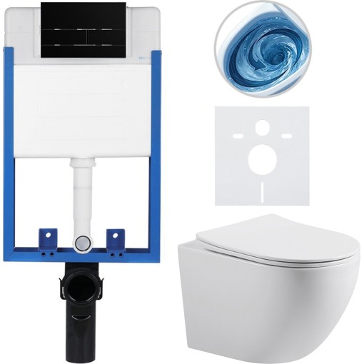 Kompletní podomítkový WC set Lite/Cesso - bílá lesklá - WC tlačítko Line, černá matná - k zazdění - 49x36 cm