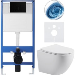 Kompletní podomítkový WC set Lite/Cesso - bílá lesklá - WC tlačítko Line, černá matná - předstěnová instalace - 49x36 cm