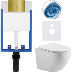 Kompletní podomítkový WC set Lite/Cesso - bílá lesklá - WC tlačítko Line. zlatá - k zazdění - 49x36 cm