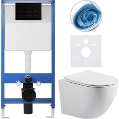 Kompletní podomítkový WC set Lite/Cesso - bílá matná - WC tlačítko Line, černá matná - předstěnová instalace - 49x36 cm