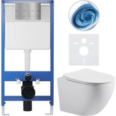 Kompletní podomítkový WC set Lite/Cesso - bílá matná - WC tlačítko Line, nerez - předstěnová instalace - 49x36 cm