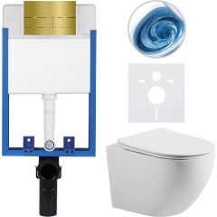 Kompletní podomítkový WC set Lite/Cesso - bílá matná - WC tlačítko Line. zlatá - k zazdění - 49x36 cm