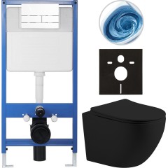 Kompletní podomítkový WC set Lite/Cesso - černá matná - WC tlačítko Line, bílá - předstěnová instalace - 49x36 cm