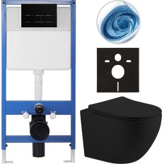 Kompletní podomítkový WC set Lite/Cesso - černá matná - WC tlačítko Line, černá matná - předstěnová instalace - 49x36 cm
