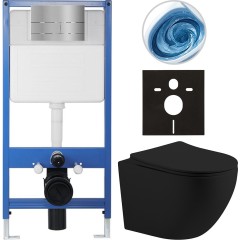 Kompletní podomítkový WC set Lite/Cesso - černá matná - WC tlačítko Line, nerez - předstěnová instalace - 49x36 cm