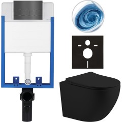Kompletní podomítkový WC set Lite/Cesso - černá matná - WC tlačítko Line - tmavě šedá - k zazdění - 49x36 cm