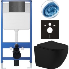 Kompletní podomítkový WC set Lite/Cesso - černá matná - WC tlačítko Line, tmavě šedá - předstěnová instalace - 49x36 cm