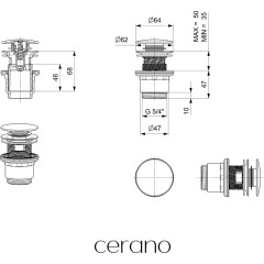 Umyvadlová výpusť - 5/4“ click-clack s přepadem - plast - 35/50mm - bílá matná