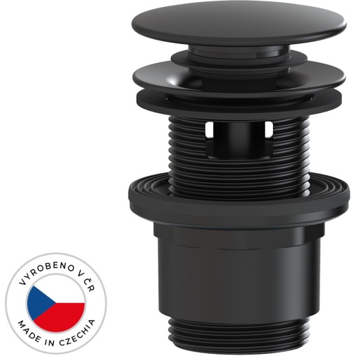 Umyvadlová výpusť - 5/4“ click-clack s přepadem - plast - 35/50mm - černá matná