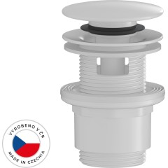 Umyvadlová výpusť - 5/4“ click-clack s přepadem - plast - 35/50mm - bílá lesklá