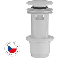 Umyvadlová výpusť - 5/4“ click-clack s přepadem - plast - 67/82mm - bílá matná