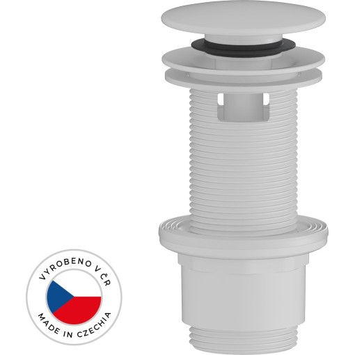 Umyvadlová výpusť - 5/4“ click-clack s přepadem - plast - 67/82mm - bílá matná