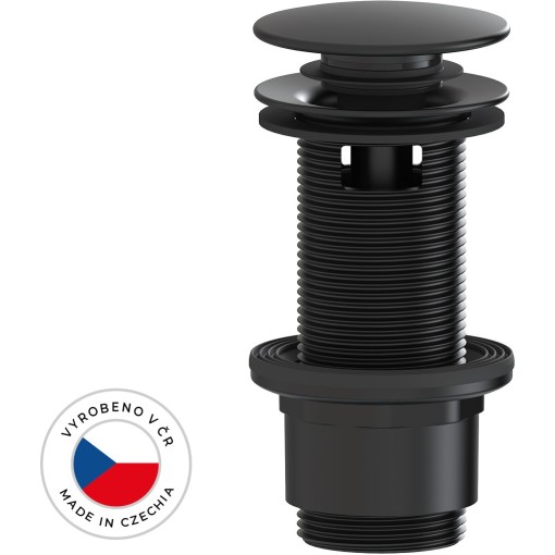 Umyvadlová výpusť - 5/4“ click-clack s přepadem - plast - 67/82mm - černá matná