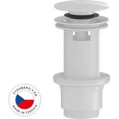 Umyvadlová výpusť - 5/4“ click-clack s přepadem - plast - 67/82mm - bílá lesklá