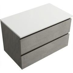 Koupelnová skříňka Carole - betonově šedá + deska pod umyvadlo z lit. mramoru Elanys - 12 mm - bílá matná - 100x49,2x46 cm