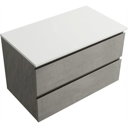 Koupelnová skříňka Carole - betonově šedá + deska pod umyvadlo z lit. mramoru Elanys - 12 mm - bílá matná - 100x49,2x46 cm