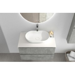 Koupelnová skříňka Carole - betonově šedá + deska pod umyvadlo z lit. mramoru Elanys - 12 mm - bílá matná - 100x49,2x46 cm