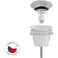 Umyvadlová výpusť - 5/4“ click-clack - univerzální - neuzavíratelná - plast - bílá lesklá