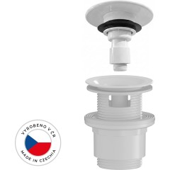Umyvadlová výpusť - 5/4“ click-clack s přepadem - neuzavíratelná - plast - 35/50mm - bílá lesklá