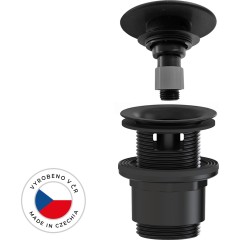 Umyvadlová výpusť - 5/4“ click-clack s přepadem - neuzavíratelná - plast - 35/50mm - černá matná