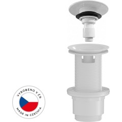 Umyvadlová výpusť - 5/4“ click-clack s přepadem - neuzavíratelná - plast - 67/82mm - bílá lesklá