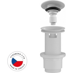 Umyvadlová výpusť - 5/4“ click-clack s přepadem - neuzavíratelná - plast - 67/82mm - bílá matná