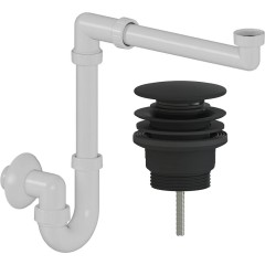 Sifon umyvadlový/nábytkový, místošetřící - DN32/250-700 mm - bílá s výpustí  click-clack - univerzální - plast - černá matná