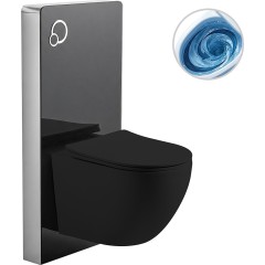 Kompletní WC set sanitární splach. modul - černá matná + WC závěsné Cesso, Vortex Rimless + Slim/UF sedátko - černá matná - 49x36 cm