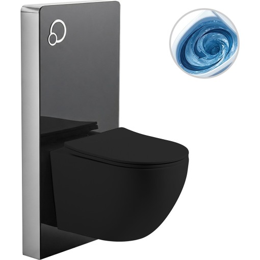 Kompletní WC set sanitární splach. modul - černá matná + WC závěsné Cesso, Vortex Rimless + Slim/UF sedátko - černá matná - 49x36 cm