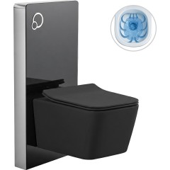 Kompletní WC set sanitární splach. modul - černá matná + WC závěsné Forte, Rimless + Slim/UF sedátko - černá matná - 51x36 cm