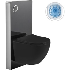 Kompletní WC set sanitární splach. modul - černá matná + WC závěsné Verde, Rimless + Slim/UF sedátko - černá lesklá - 49x36 cm