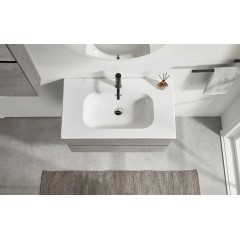 Koupelnová skříňka Carole - betonově šedá + keramické umyvadlo Novo - bílá lesklá - 81x49,5x46,5 cm