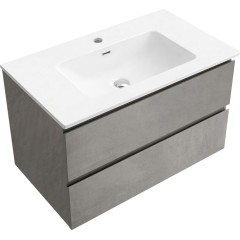 Koupelnová skříňka Carole - betonově šedá + keramické umyvadlo Novo - bílá lesklá - 81x49,5x46,5 cm