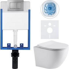 Kompletní podomítkový WC set Lite/Verde - bílá lesklá - WC tlačítko Classic, tmavě šedá - k zazdění - 49x36 cm
