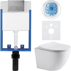Kompletní podomítkový WC set Lite/Verde - bílá lesklá - WC tlačítko Slim, tmavě šedá - k zazdění - 49x36 cm