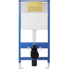 Kompletní podomítkový WC set Lite/Verde - černá matná - WC tlačítko Slim, zlatá - předstěnová instalace/sádrokarton - 49x36 cm