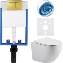 Kompletní podomítkový WC set Lite/Cesso - bílá lesklá - WC tlačítko Classic, zlatá - k zazdění - 49x36 cm