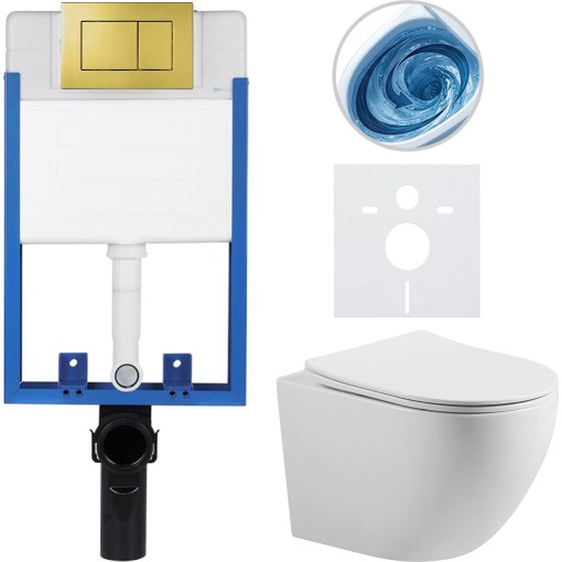Kompletní podomítkový WC set Lite/Cesso - bílá lesklá - WC tlačítko Classic, zlatá - k zazdění - 49x36 cm