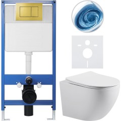 Kompletní podomítkový WC set Lite/Cesso - bílá matná - WC tlačítko Classic, zlatá - předstěnová instalace/sádrokarton - 49x36 cm