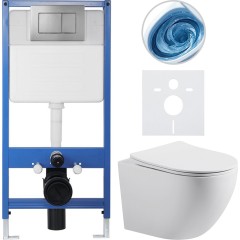 Kompletní podomítkový WC set Lite/Cesso - bílá matná - WC tlačítko Classic, tmavě šedá - předstěnová instalace/sádrokarton - 49x36 cm